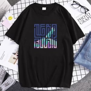 เสื้อยืดดำ พิมพ์ลายเขาวงกต งานคอตตอนแท้ 100%