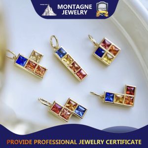 Montagne Jewelry customization 18k Pure Gold necklace Tetris Design Fine Jewellery Natural Colorful Sapphire Pendant Necklace