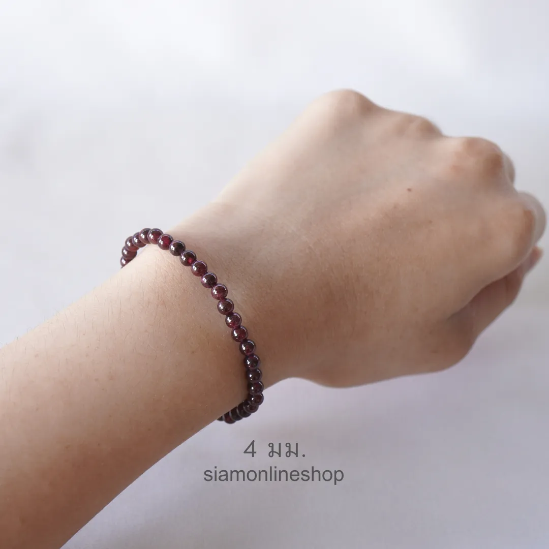 GARNET หินโกเมน จากพม่า เลือกขนาดเม็ดหินได้ (4-12 มม.) หินแห่งสุขภาพและความมั่นคง สร้อยข้อมือหินแท้