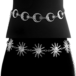 Phong cách dây thắt lưng có thể điều chỉnh kim loại thắt lưng eo Chuỗi mặt trời/Mặt dây chuyền mặt trăng quà tặng cho thời trang nữ Phụ Kiện