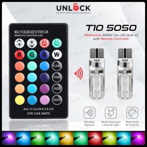 UNLOCK - T10 5050 SMD RGB & White Multicolour Car Side Light LED Bulb with Wireless Remote Control Car Accessories Aksesori Kereta
