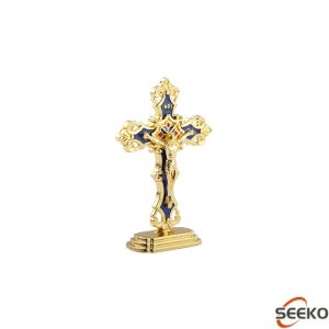 SK Standing Crucifix Saint Benedict Metal Crucifix Cross Ornament Decoration Car and Office
