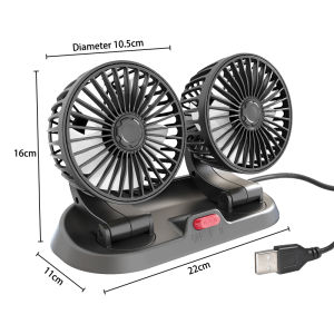 Car Electric Fans Car Clip Cooling Fans USB Powered Headrest Fans Car Two-Head Fan 360 Degree Rotatable Dual Head 3 Speed Rear Seat Air Fan