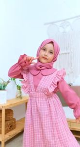 Baju Muslim Anak Perempuan NuBintang Set Gamis Overall Anak Perempuan Free Jilbab Pashmina Instant