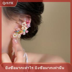 【QrhYK】 ต่างหูดอกไม้เพทายหลากสีแสนโรแมนติกสำหรับผู้หญิงต่างหูแฟชั่นรูปหยดน้ำหวานสำหรับงานเลี้ยงที่สวยงามของขวัญ
