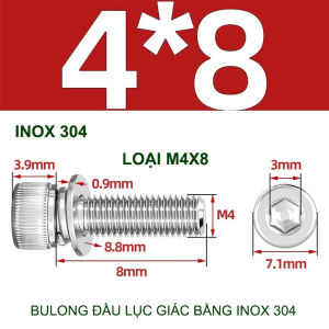 Combo 2-10 bulong đầu lục giác bằng inox 304 có kèm long đen phẳng và kênh M4-M6-M8-M10 tùy chọn