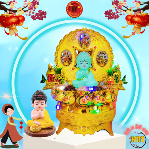 Tháp tỏi phật thích ca chấp tay năng lượng mặt trời có đèn led - TỎI CÁT TƯỜNG