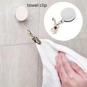UNDATA No Punching Towel Rack Self-adhesive Automatic Retractable Automatic Rebound Rack Modern Design Strong Clip Towel Holder Bathroom Kitchen