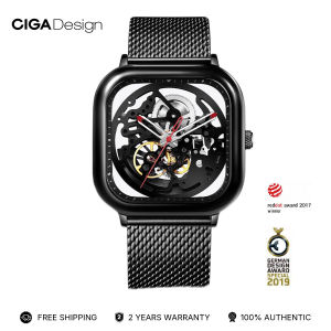 CIGA Design Automatic Mechanical Watch C Series Skeleton Analog Wrist Watch with Milanese and Leather Strap Sapphire Crystal Mirror Gifts for Men and Women