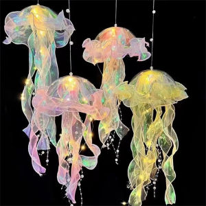 1Set Handheld Jellyfish Lantern Rainbow Ribbon Lamp Glowing Toy for Children Party Accessory Lampu Obor-obor