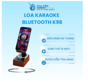 Loa karaoke bluetooth K98 kiêm giá đỡ điện thoại kèm 2 micro âm to tiện dụng đa năng