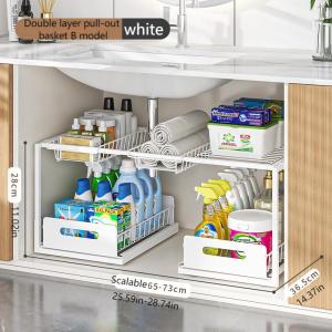With a pull -up storage drawer frame kitchen organizer can retain the storage rack under the kitchen sink to save space