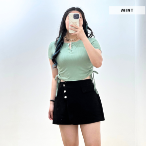 6212 Sherly Button Shirred Knit Crop Top Blouse Atasan Wanita
