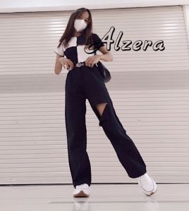 ALZERA OUTFIT ~ BLACK BAGGY JEANS | BAGGY JEANS LOOSE HITAM HIGHWAIST / SOBEK PAHA