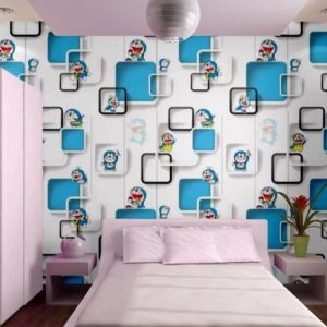 Wallpaper Sticker Dinding +/-9m+-/45m 1m 3D DORA3MON KOTAK Dekorasi Kamar Anak Motif Kartun
