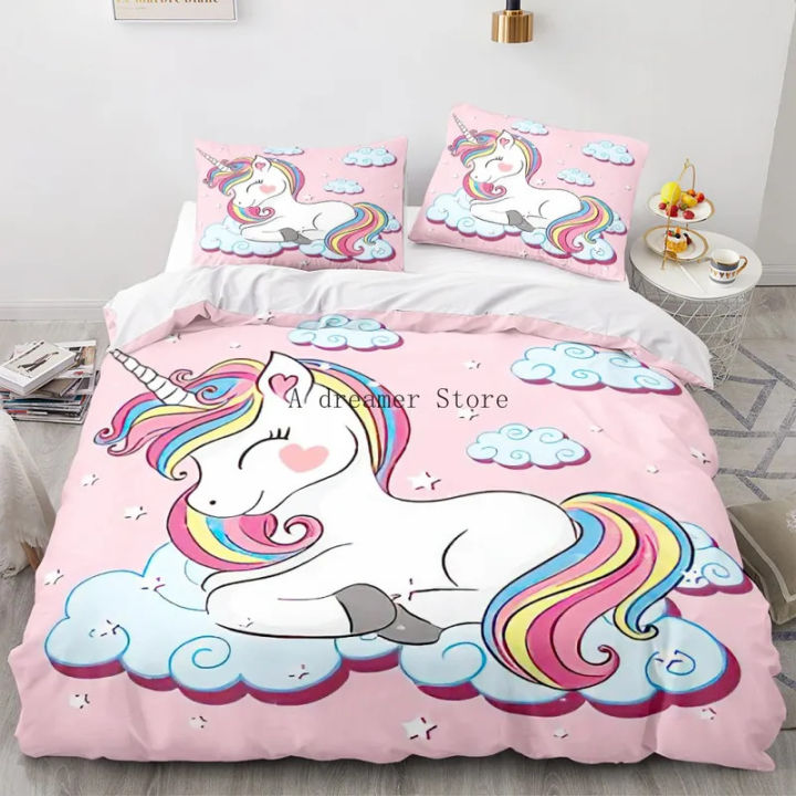 Kids Rainbow Horse Cartoon Unicorn Bedding For Children Baby