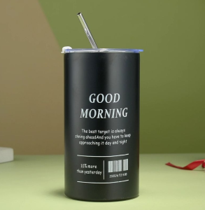 Cangkir Kopi 600Ml Termos Baja Tahan Karat Sedotan Botol Stainless Air Es Kopi Tumbler Termos Vakum