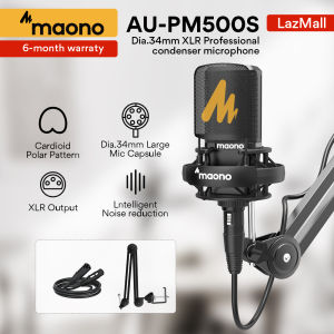 MAONO PM500 XLR Condenser Microphone with 34mm Large Diaphragm Professional Cardioid Studio Mic for Recording Podcasting Streaming Voice Over Vocals Music YouTube