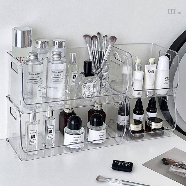 Stackable Transparent Large Desk Storage MakeUp Storage Organizer Box ...