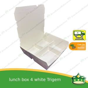 [25 pcs] BIG paper lunch box 4 division white laminated leak proof for big partition meals or bento boxes take-out packed meal catered meal combo rice viand fruit dessert with partition