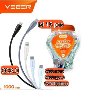 Kabel Data Veger  ( 1 TOPLES 20 PCS ) { V250 V260 V270 ISI 15 PCS }  box rocket TYPE C QC 3.0 V230 T7MICRO V-108TYPE-C/V-109Lightning & V250 MICRO V260 TYPE-C V270 LIGHTNING