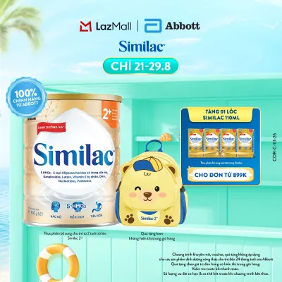 [CHỈ 21-29.8 QT ĐƠN 899K-SLCH] Sữa bột Similac 2+ 800g đột phá dinh dưỡng 5G cho trẻ từ 2-6 tuổi + Balo Gấu Similac
