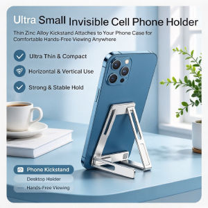 Foldable Phone Stand Mini Phone Holder Ultra Thin Desktop Phone Stand Adhesive Back Sticker Portable Invisible Kickstand Universal Smartphone Holder