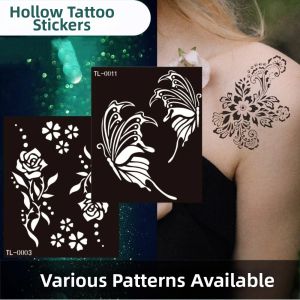 YOUYO Hollow Henna Tattoo Stencil Mehndi Stickers Fake Tattoo Decals Temporary Tattoo Creative Wolf Butterfly Dragon Phoenix Body Art Sticker Legs Arm Hand