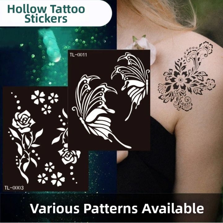 OMQAIO Hollow Henna Tattoo Stencil Fake Tattoo Decals Mehndi Stickers ...