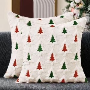 RANG Embroidered Throw Pillow Covers Christmas Tree 18x18 Inch Cushion Covers 3D Decorative Pillowcase Holiday Party