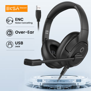 EKSA-H2 Office Headset with Microphone USB Wired Computer Headphones ENC Mic Over-Ear Earphones with Busy Light/Mute Switch