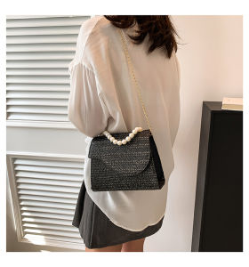 Pearl Handle Chain Straw Bag