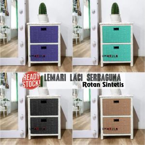 Rak Lemari Rotan Sintetis 5 Laci Buffet Bufet Meja TV Ruang Tamu Serbaguna Estetik Minimalis Terbaru