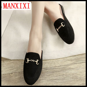MANXIXI Thương Hiệu Hàn Quốc Phẳng Dép Đảng Con La Dép Size Lớn Đầu Tròn Da Cho Nữ (32- 44 Kích Thước)