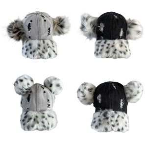 Unique Casual Sport Hat Unique Spotted Brim Large Pompoms Baseball Hat Furry Adjustable Hat for Travel Photo Props