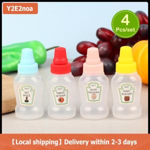 【Local shipping】 4Pcs set Mini Sauce Bottle Ketchup Honey Salad Containers Bottles Portable Sauce Jars Storage Lunch Box Dressing Dispensers