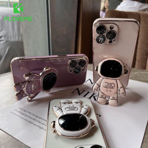 FLOVEME Astronaut Plating Phone Case For Samsung Galaxy A91 A71 A51 A31 A21S A11 A72 A52S A42 A32 A22 A12 A53 A33 A50S A30S A20S A10S With Stand Holder Shockproof Back Cover