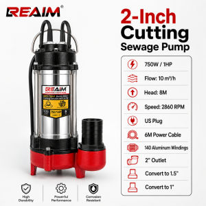 REAIM 2HP 220V Cutting Sewage Submersible Pump Heavy Duty Stainless Steel High Lift Water Pump for Flood Drainage