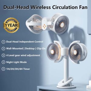 Dual-Head Wireless Circulation Fan with Adjustable Height & 4 Wind Speeds Double Head Rotate Fan Portable Fan