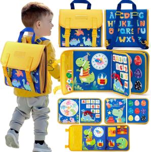 Toddler Busy Board Montessori Toys Learning Educational Activities Travel Toy Dinosaur Dress up Sensory Life Skill Backpack2026