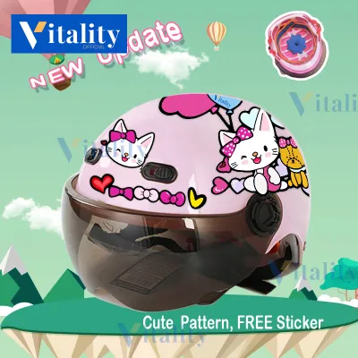 Bunny Pink Half Face Helmet for Kids Children Motorcycle Helmet Adjustable Straps Cute Cartoon Stickers