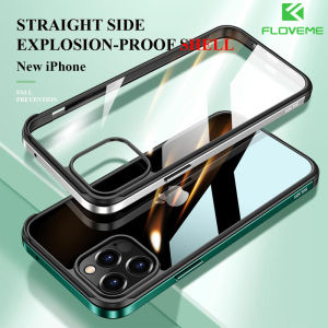 KISSCASE Original Glossy Metal Edge Clear Glass Case for Apple iPhone 14 Pro Max Alloy Bumper Transparent Non-Scratch Back Cover Metal Fram Translucent Glass Case Cover For IPhone 14 IPhone 14 Pro 14 Plus14 Pro Max IPhone 13 12 11