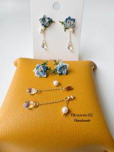 Handmade Dual-purpose earrings Stud & Dropping EarringMicro Crochet Blue Flower Earrings Floral Earring  Earring for Womens day giftBirthdays Day Gift for her