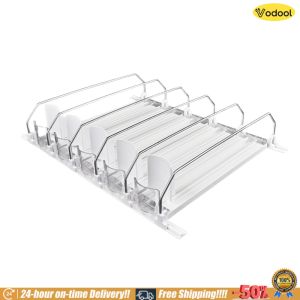 [VOS] Drink Organizer Dispenser for Spring Push Beverage Pusher Shelf Adjustable Width Can Shelf Pusher E-shaped Glide for Kitchen Fridge