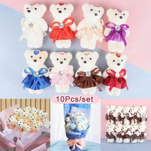 MIRELAE 10Pcs/Set Cartoon Bear Doll Cute Soft Valentines Day Flower Bouquet Durable Stuffed Bear Plush Toys Graduation Valentines Day