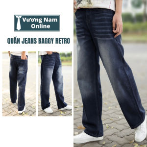 Quần jean nam Baggy Retro ống suông bự đáy cao thoáng khí cao cấp Wash trơn và rách VNO128
