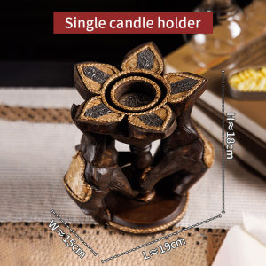 ้เชิงเทียนช้างคู่สไตล์เอเชียตะวันออกเฉียงใต้ เชิงเทียนไม้แกะสลักทรงวินเทจ  เชิงเทียนตกแต่งสถานที่ เชิงเทียนประดับ เชิงเทียนอุปกรณ์ประกอบฉาก