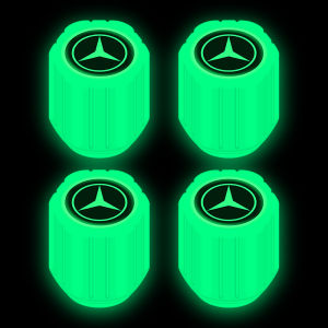 4Pcs Luminous Tire Valve Caps with Logo Universal Fluorescent Green Blue Car Motorcycle Bike Wheel Hub Valve Cover Tire Decoration Auto Accessories