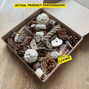 Bird Foraging Toy Gift Box | Natural & Colorful Edition | Keeps Parrots Active Happy & Healthy | Safe Chew Toys Pinecones Loofah Millet Spray
