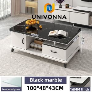 UNIVONNA Living room glass center table double-layer coffee table tempered explosion-proof glass
